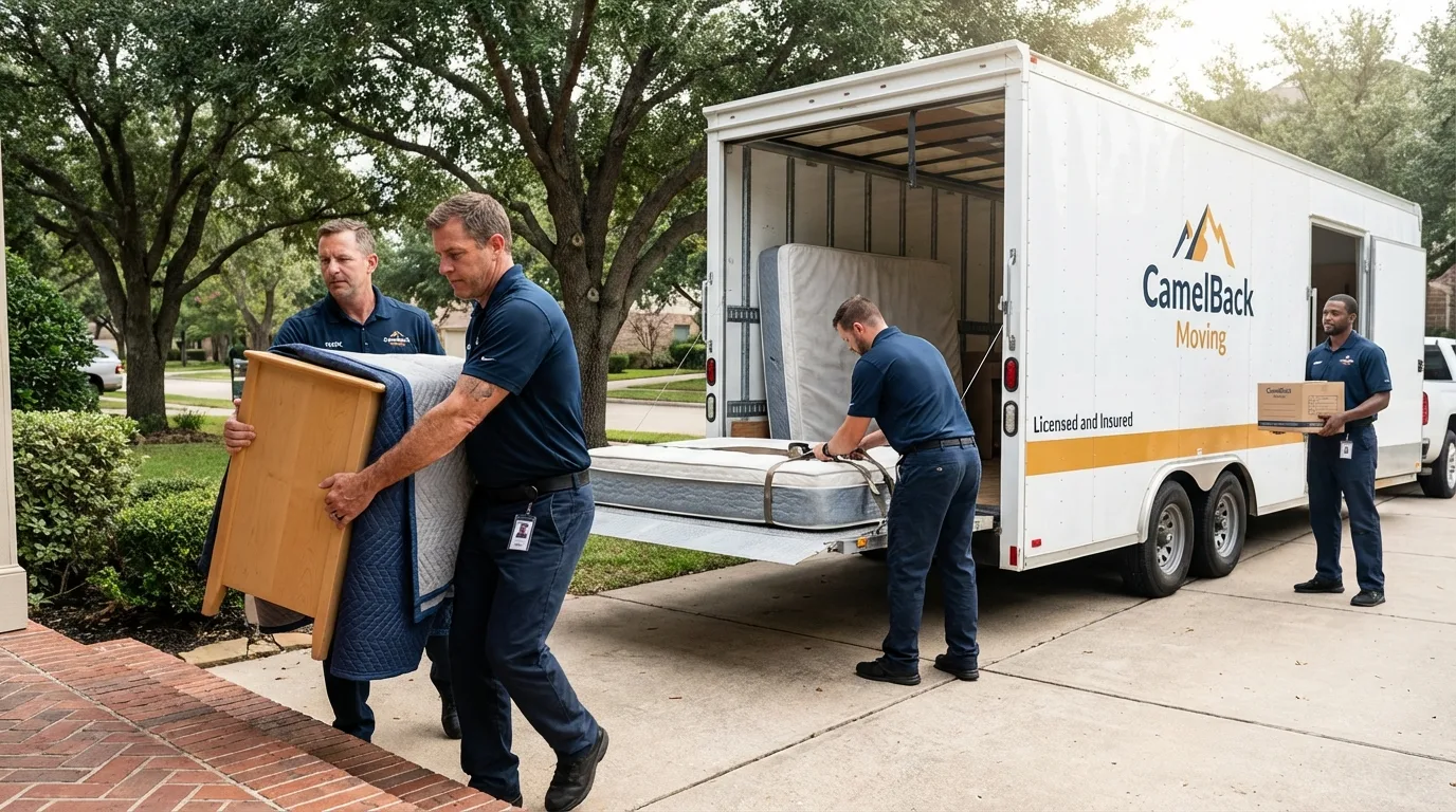 Crew loading residential truck for cross-state move from Strawberry, CA